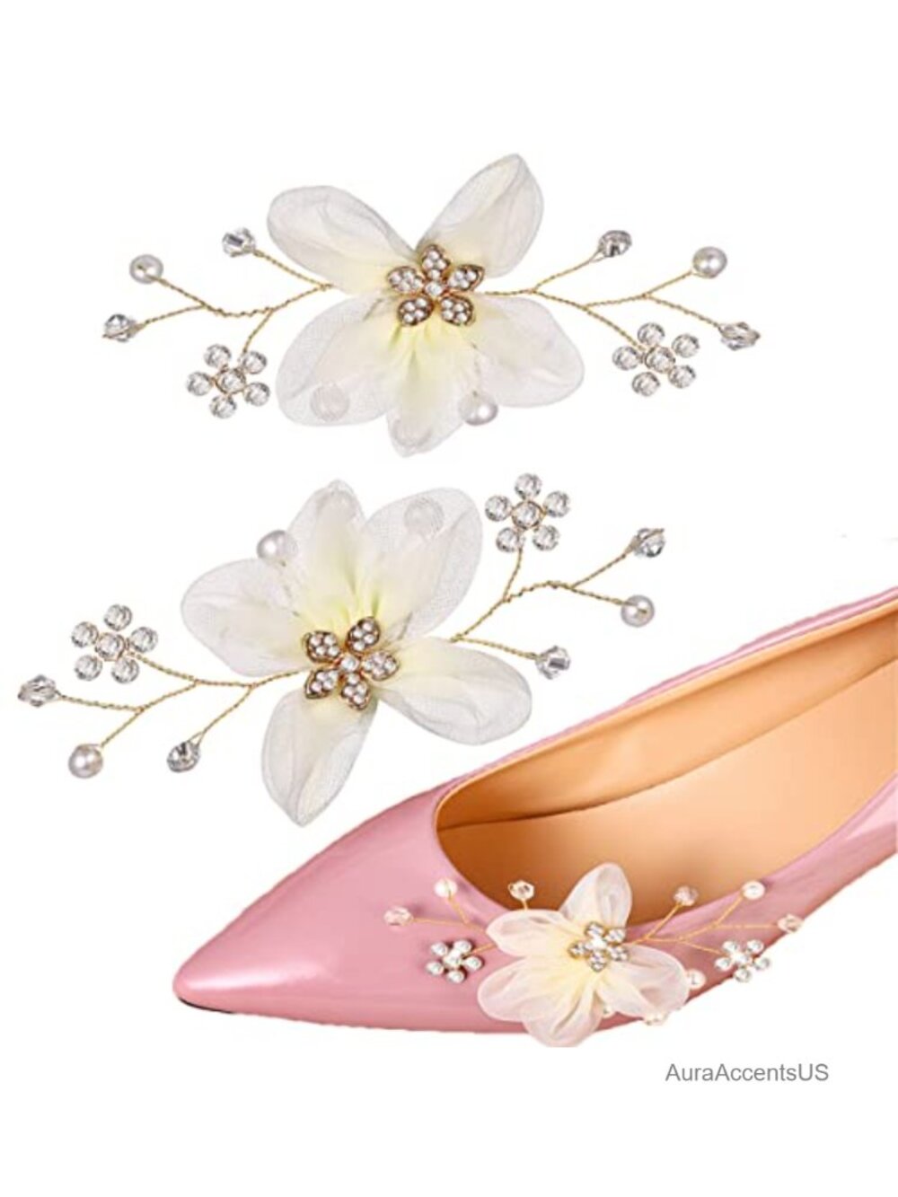 Pearl Rhinestone Shoe Clips Flower Buckle Charms for Pumps Heels Party Wedding